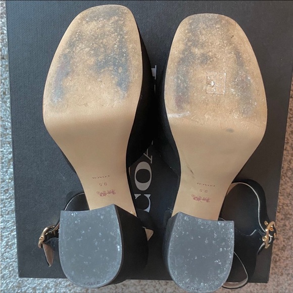 Coach Isabella Suede Black Ankle Strap Platform Pump Heels 9.5